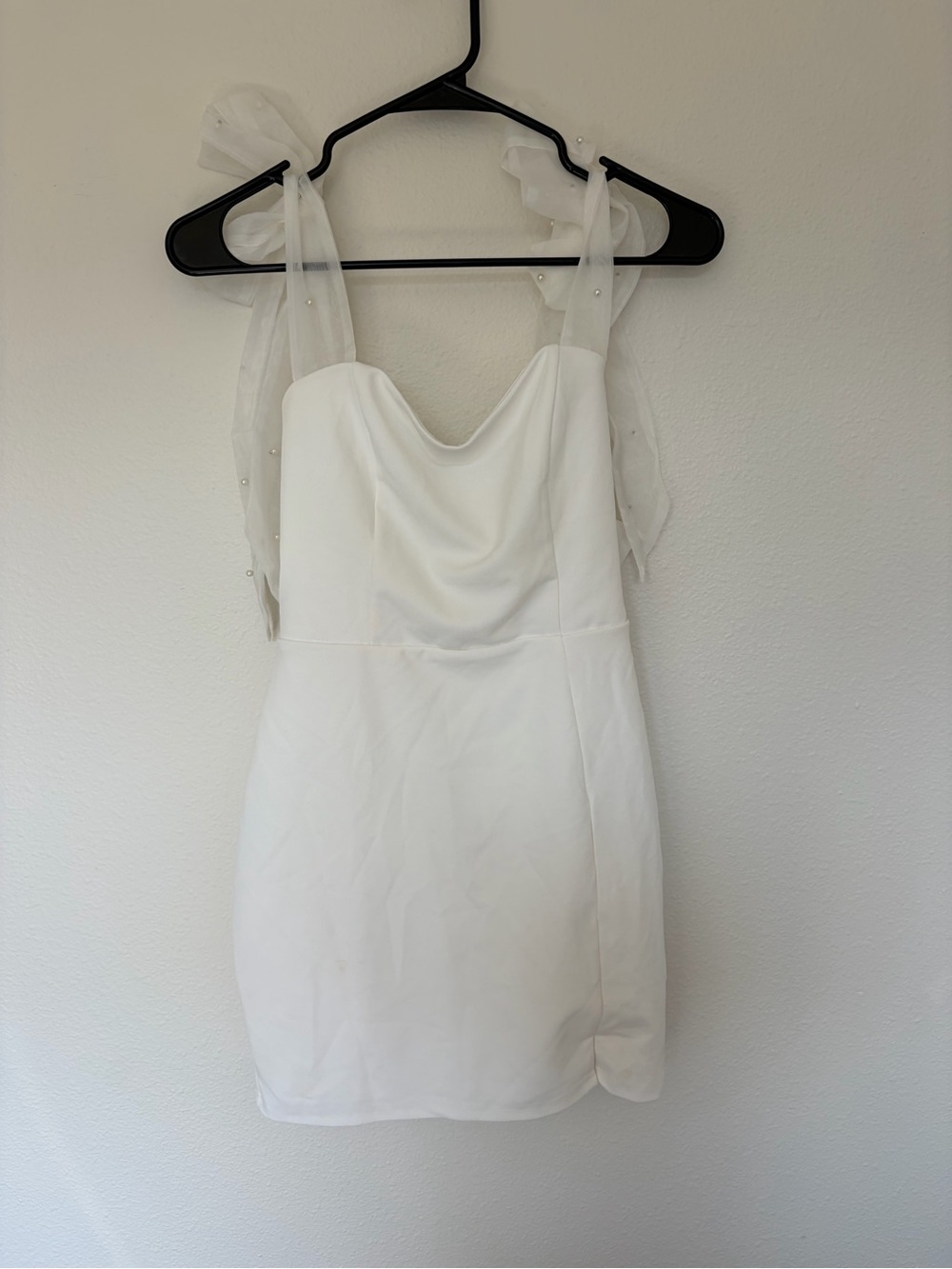 Lulu's White Mini Dress with Sheer Pearl-Strap Details